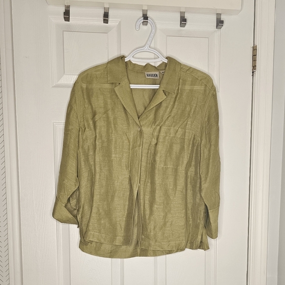 Women's Olive Green Button-Up Top - Picture 1 of 3